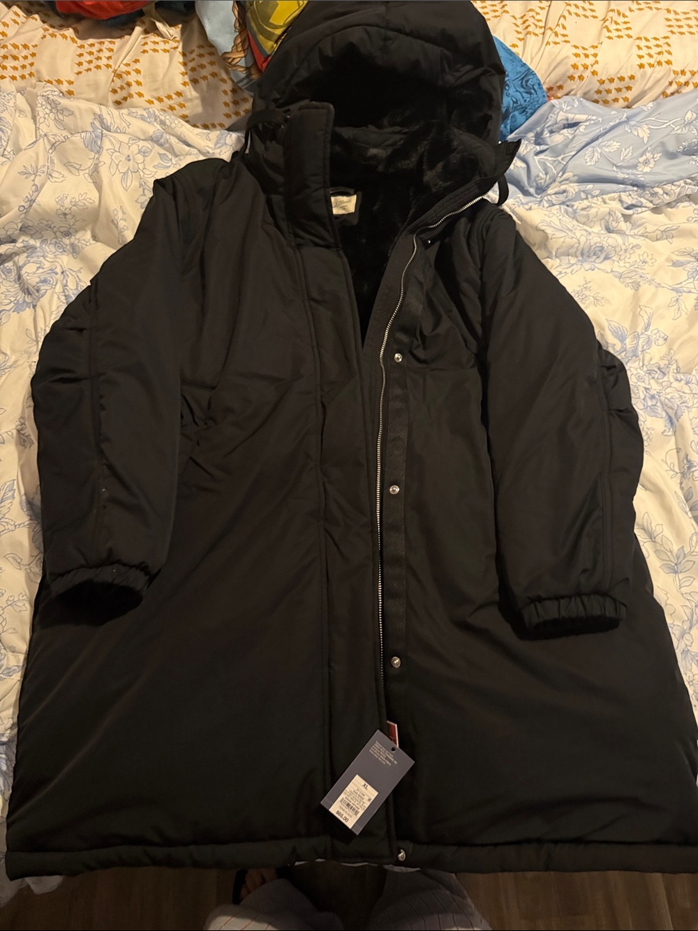 Universal Thread Black Long Hooded Puffer Coat